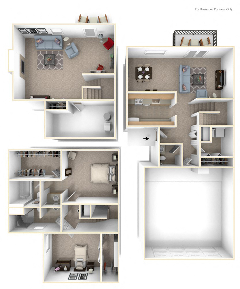 Two Bedroom Two-Story Floor Plan at Autumn Lakes Apartments and Townhomes, Mishawaka, Indiana